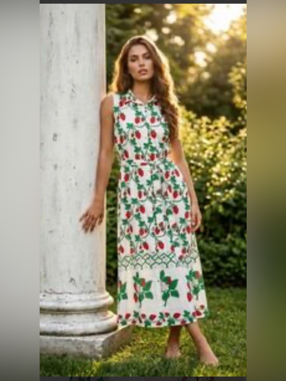 SPIGHE DI LINO MADE IN ITALY SLEEVELESS STRAWBERRY PRINT MAXI DRESS M NWT